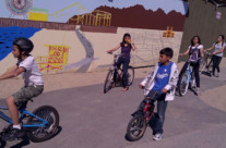 Young people’s bike outing at Santa Monica Beach